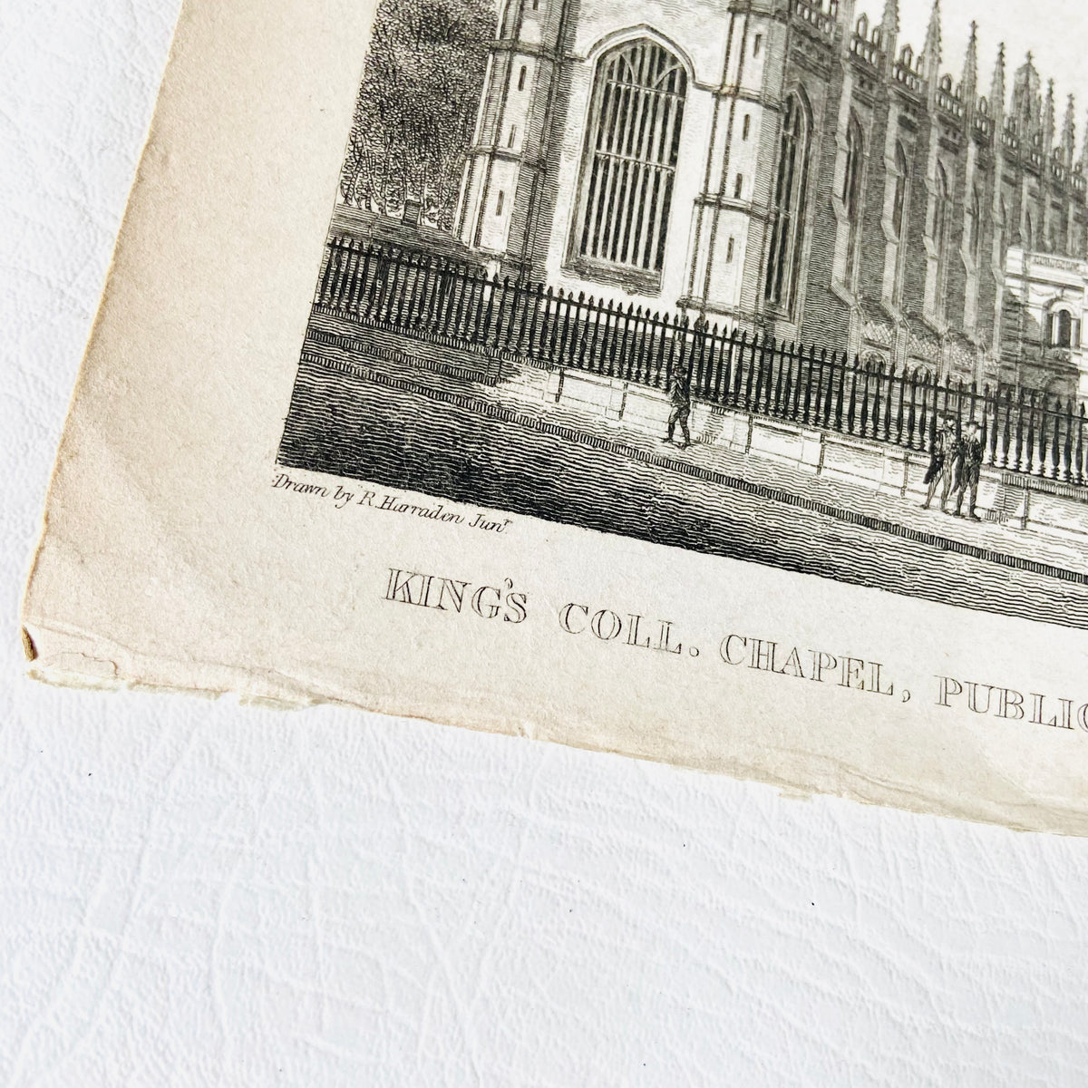 Collection 5X Antique Engravings Paper Prints Cambridge Landmarks (Kings College, Downing College, Trinity College)