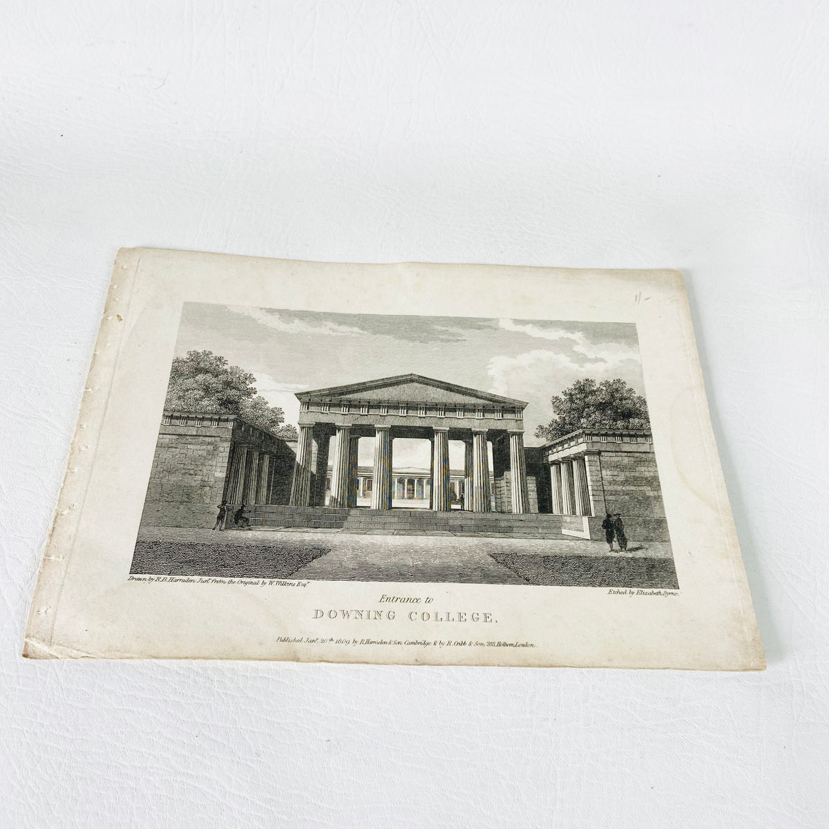 Collection 5X Antique Engravings Paper Prints Cambridge Landmarks (Kings College, Downing College, Trinity College)