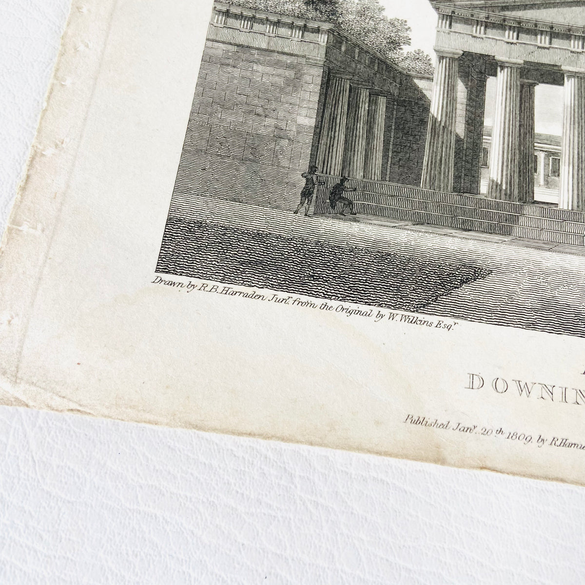 Collection 5X Antique Engravings Paper Prints Cambridge Landmarks (Kings College, Downing College, Trinity College)