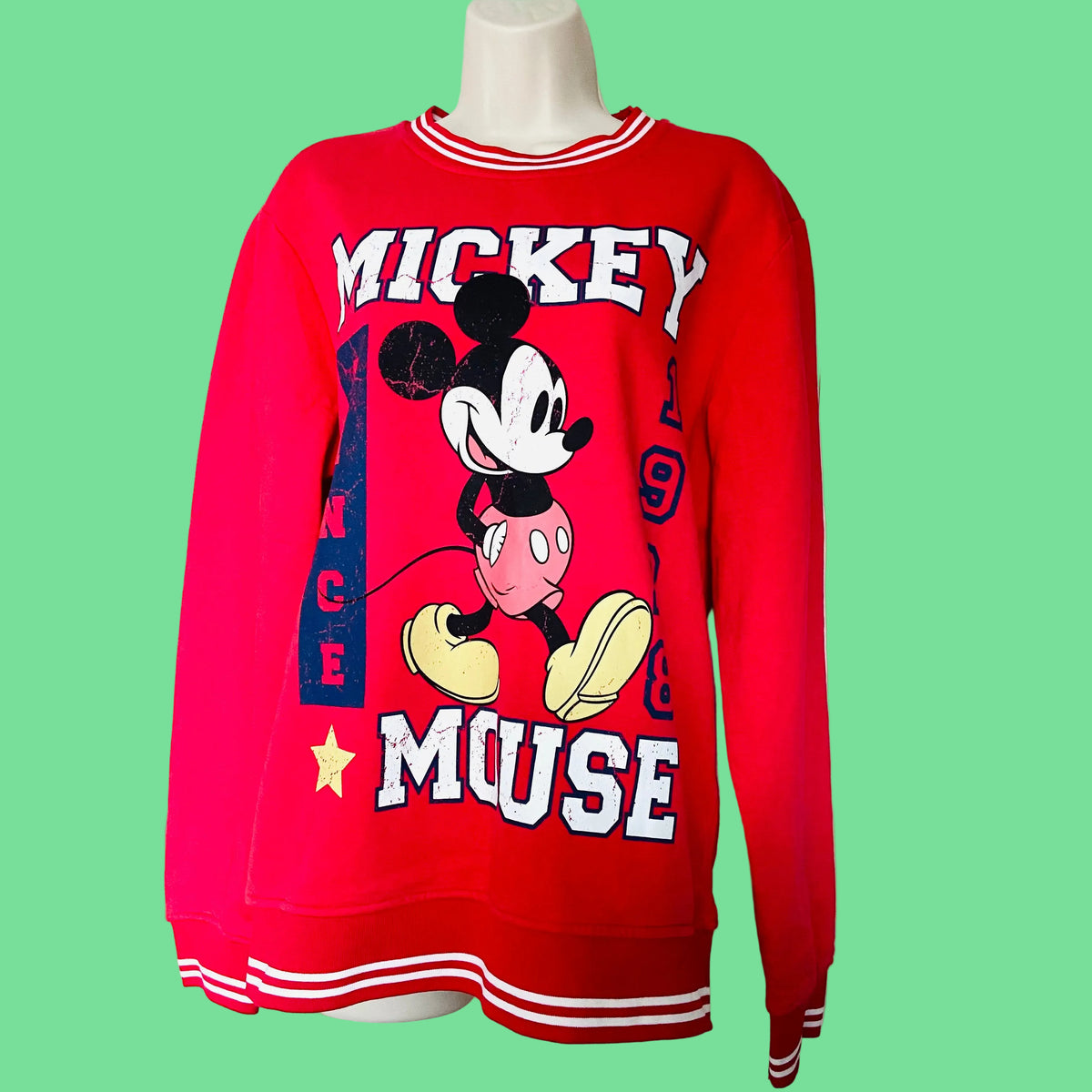Disney Mickey Mouse | Red | Jersey Sweatshirt | Primark Cares | 1928 Varsity Style | Size Medium