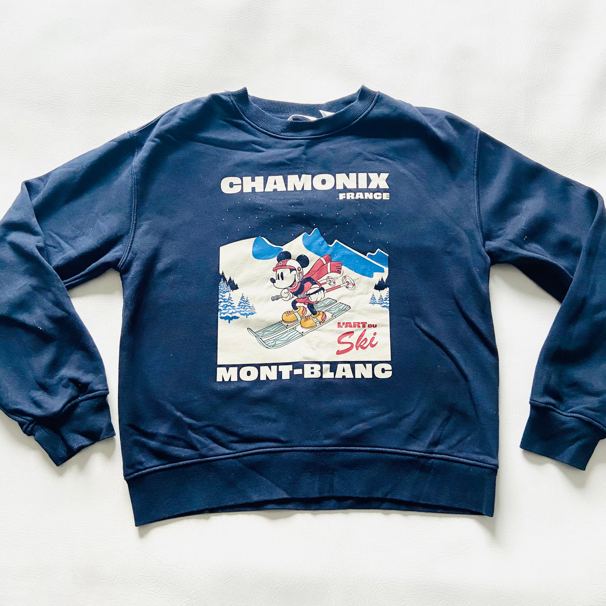 Disney X H&M | Navy Blue | Mickey Mouse | Graphic Chamonix Ski Print | Ladies Sweatshirt Jumper | Size Small
