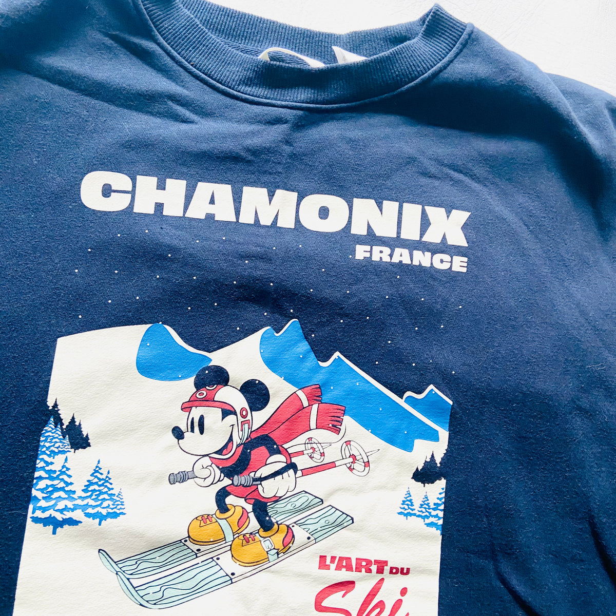 Disney X H&M | Navy Blue | Mickey Mouse | Graphic Chamonix Ski Print | Ladies Sweatshirt Jumper | Size Small