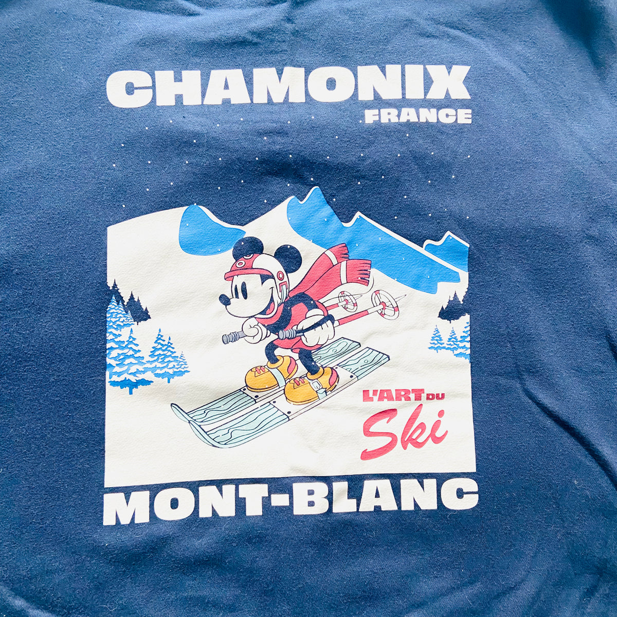 Disney X H&M | Navy Blue | Mickey Mouse | Graphic Chamonix Ski Print | Ladies Sweatshirt Jumper | Size Small