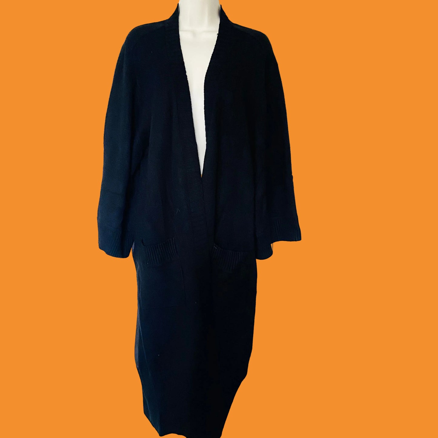 Mallisa J Collection | Black | Long Maxi Open Knit Cardigan Satin Back | One Size (Plus Size)