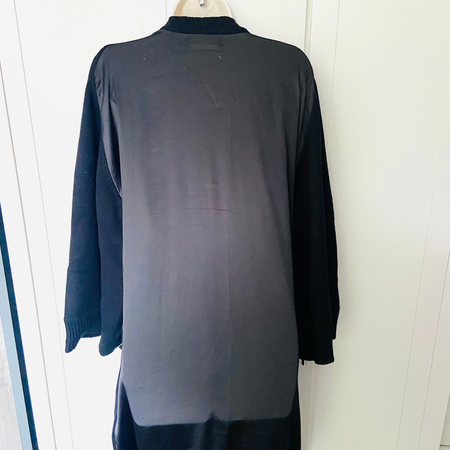 Mallisa J Collection | Black | Long Maxi Open Knit Cardigan Satin Back | One Size (Plus Size)