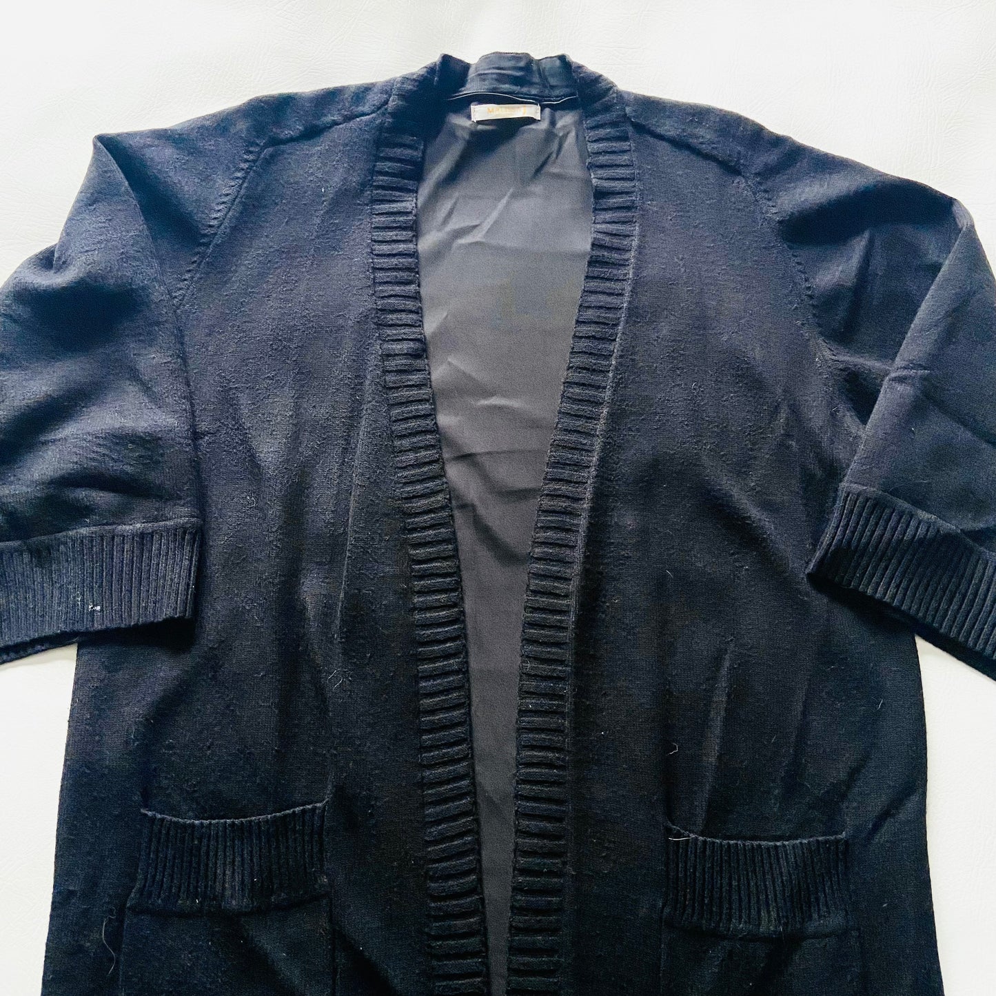 Mallisa J Collection | Black | Long Maxi Open Knit Cardigan Satin Back | One Size (Plus Size)
