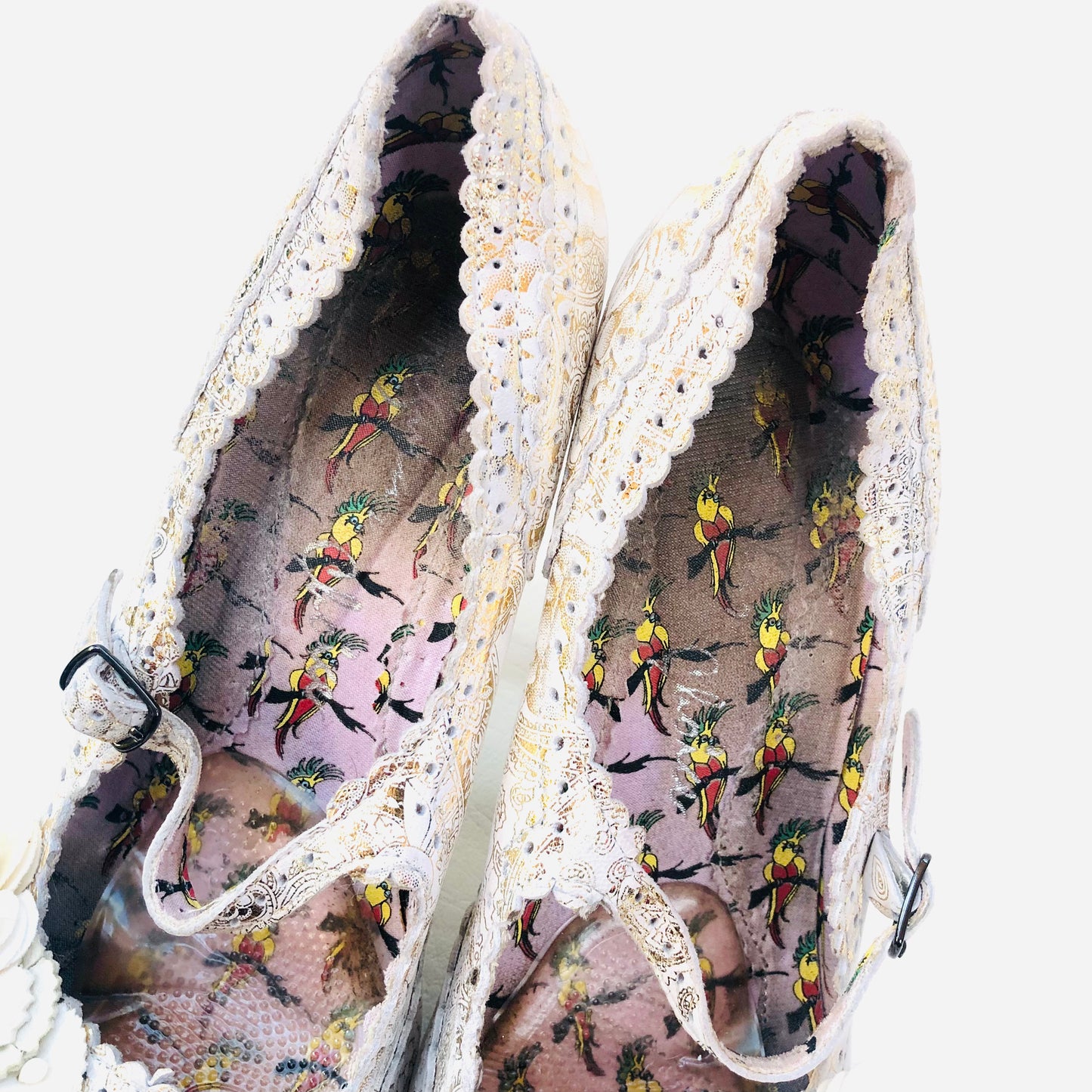 Irregular Choice Cortesan Floral Bar Wedding Court Shoes UK 8 White & Gold Heels