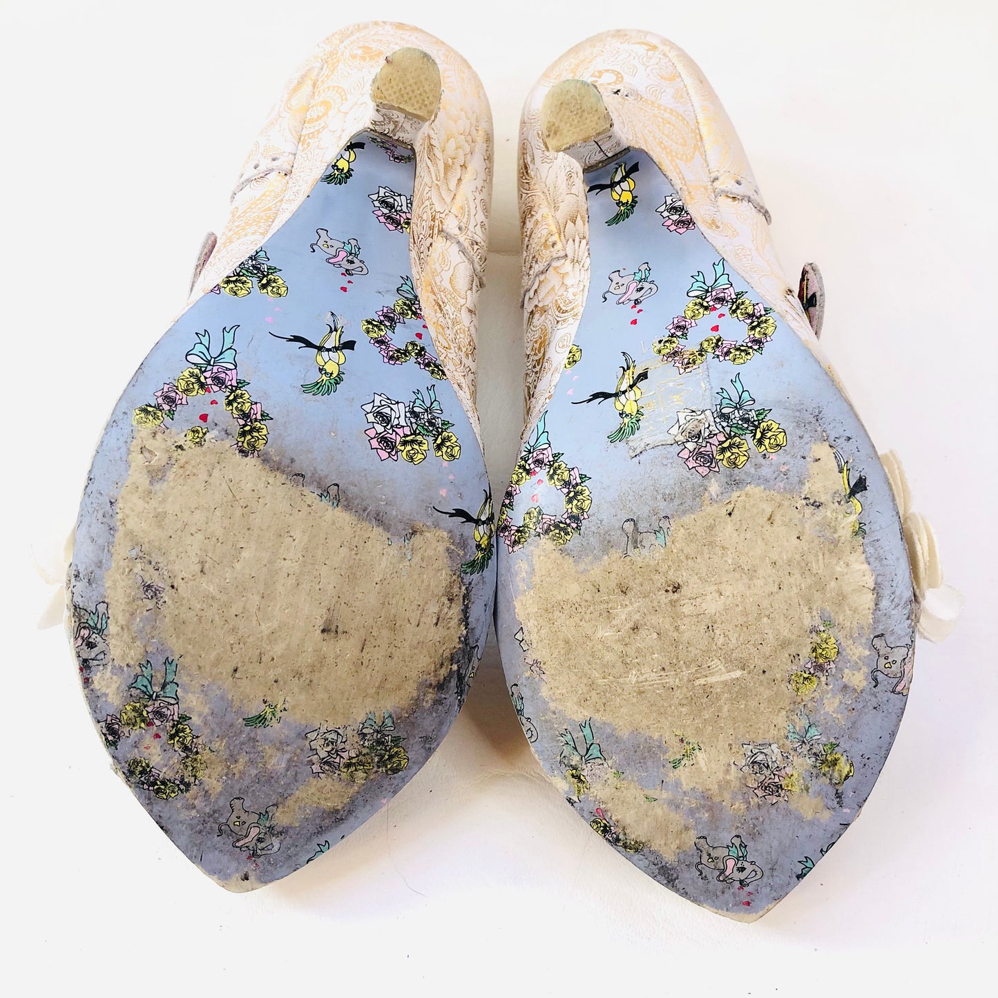 Irregular Choice Cortesan Floral Bar Wedding Court Shoes UK 8 White & Gold Heels
