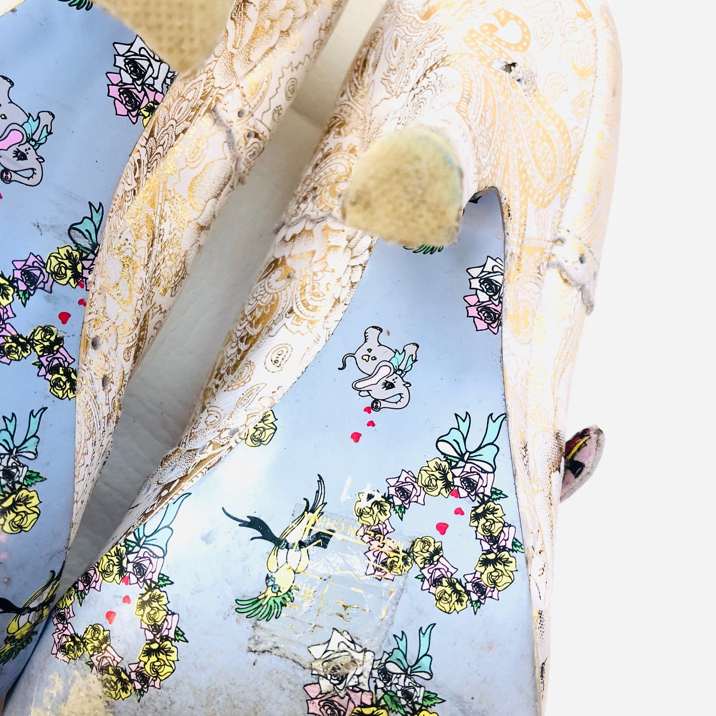 Irregular Choice Cortesan Floral Bar Wedding Court Shoes UK 8 White & Gold Heels
