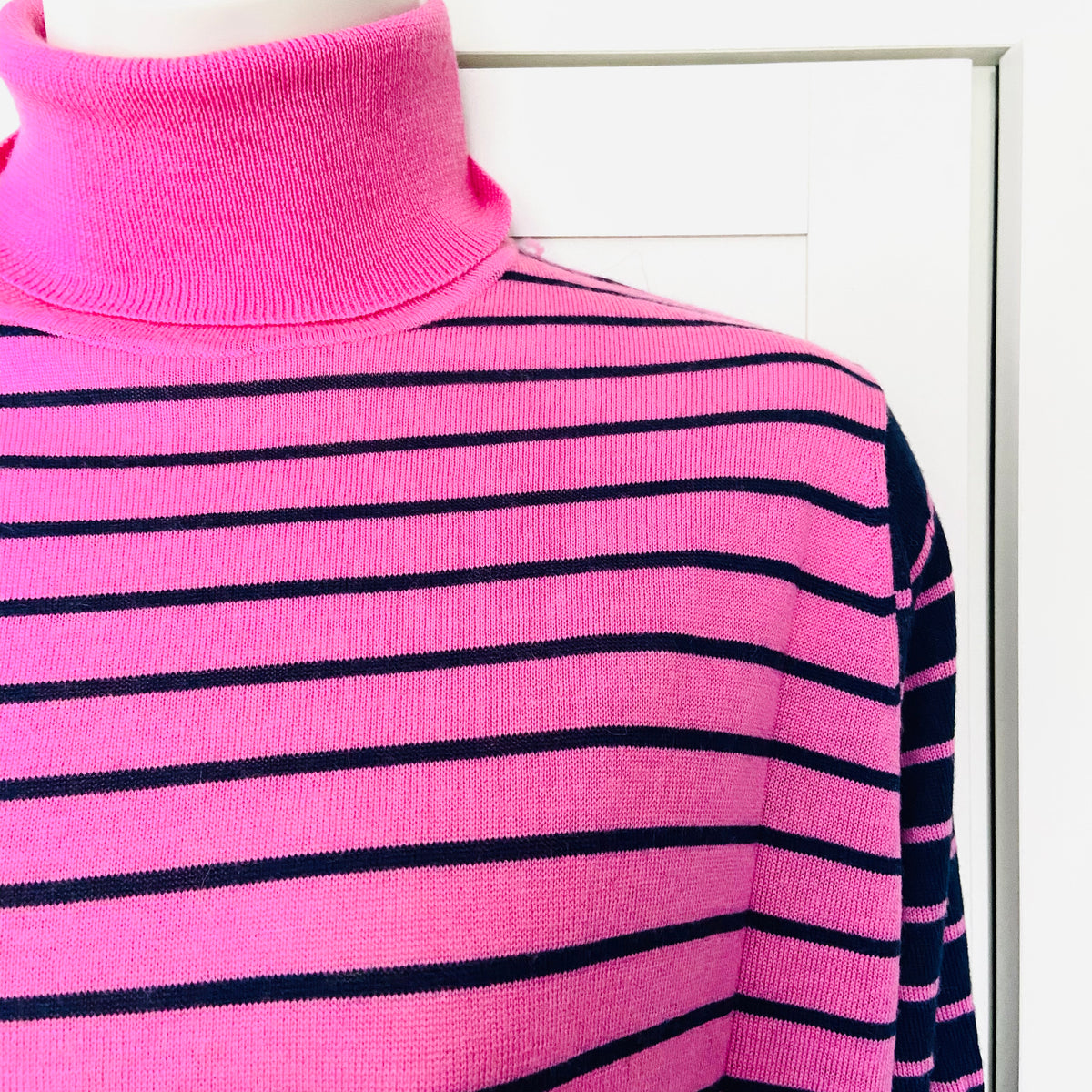 M&S Collection | Pure Merino Wool | Pink & Navy | Striped Roll Neck Jumper | Size 12 | NEW