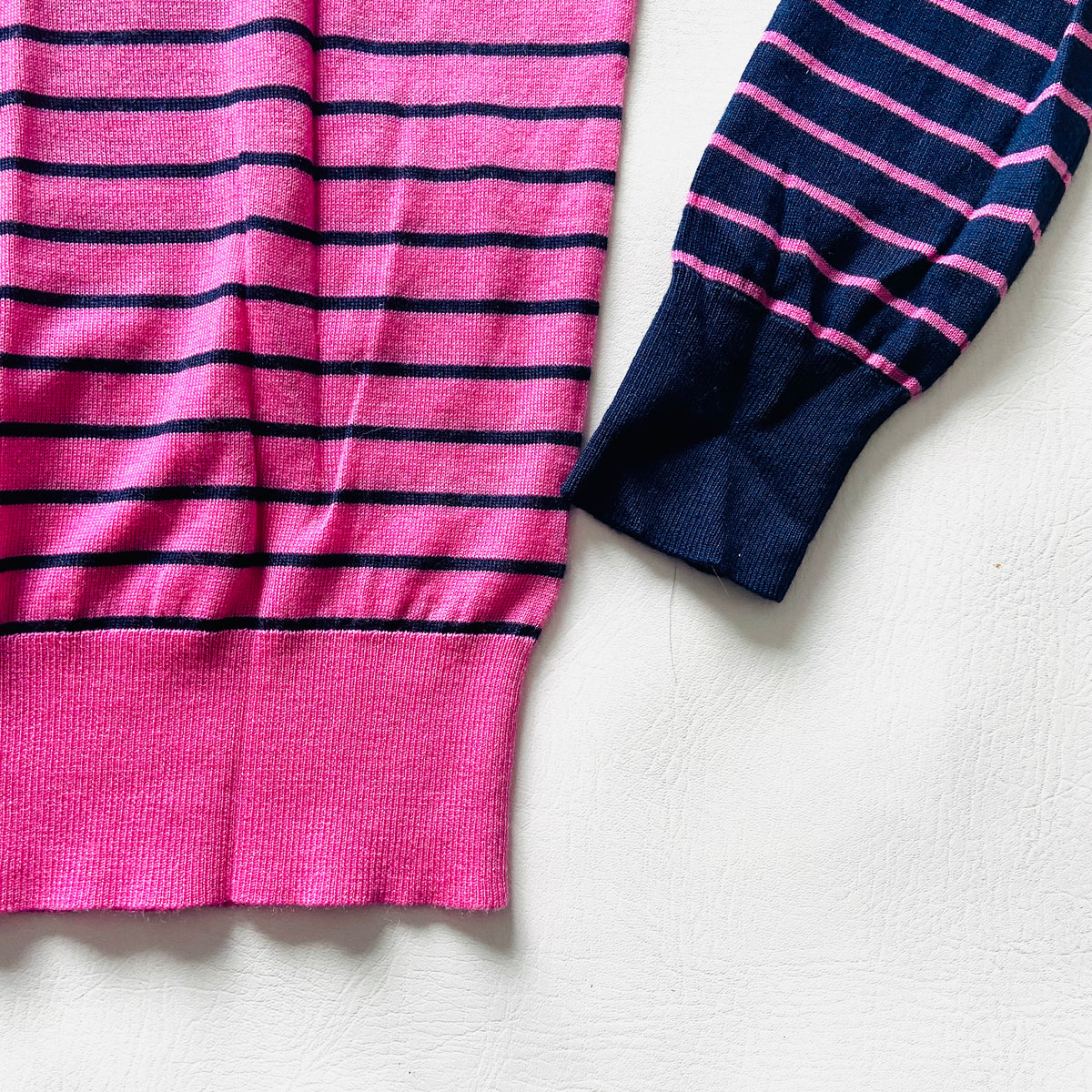 M&S Collection | Pure Merino Wool | Pink & Navy | Striped Roll Neck Jumper | Size 12 | NEW