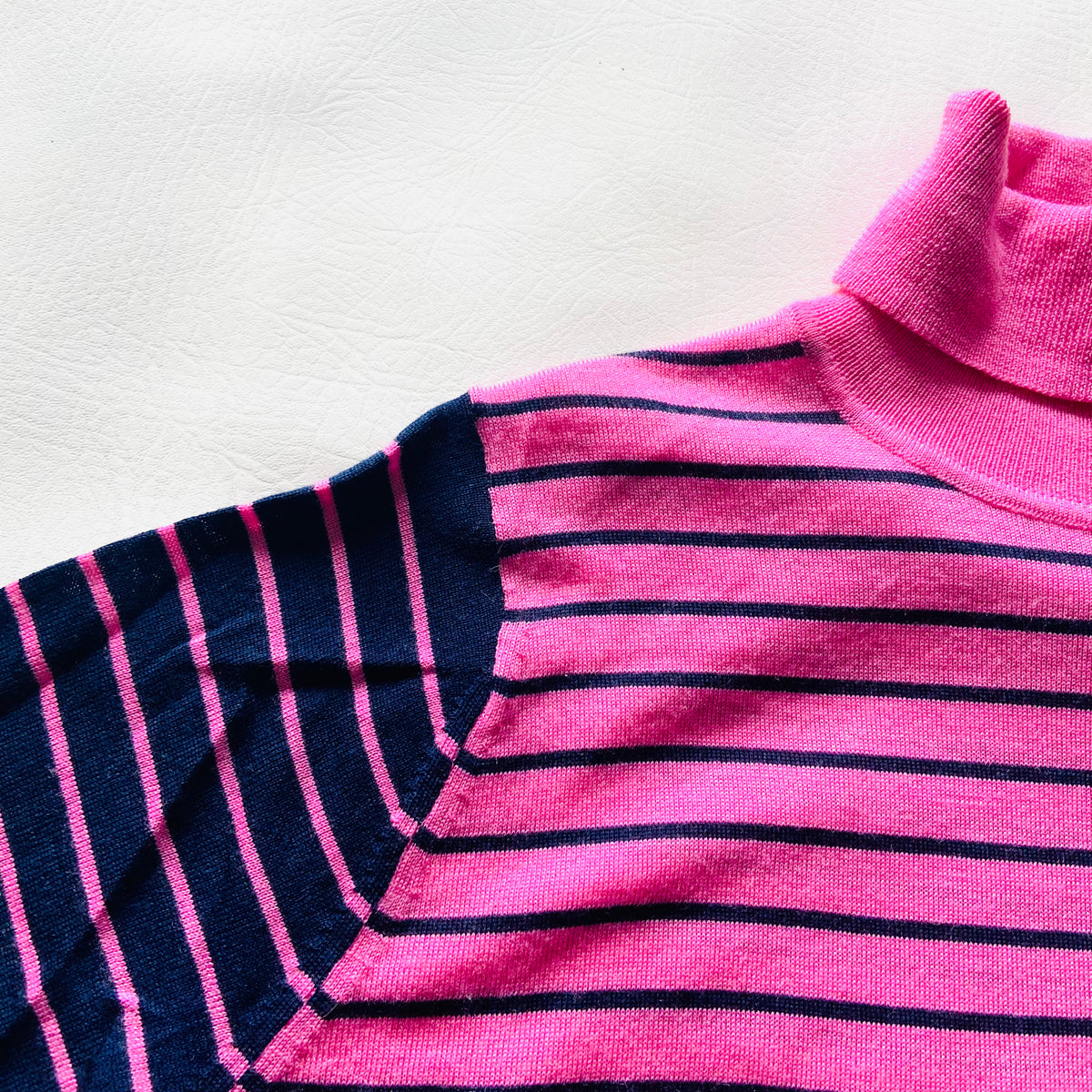 M&S Collection | Pure Merino Wool | Pink & Navy | Striped Roll Neck Jumper | Size 12 | NEW