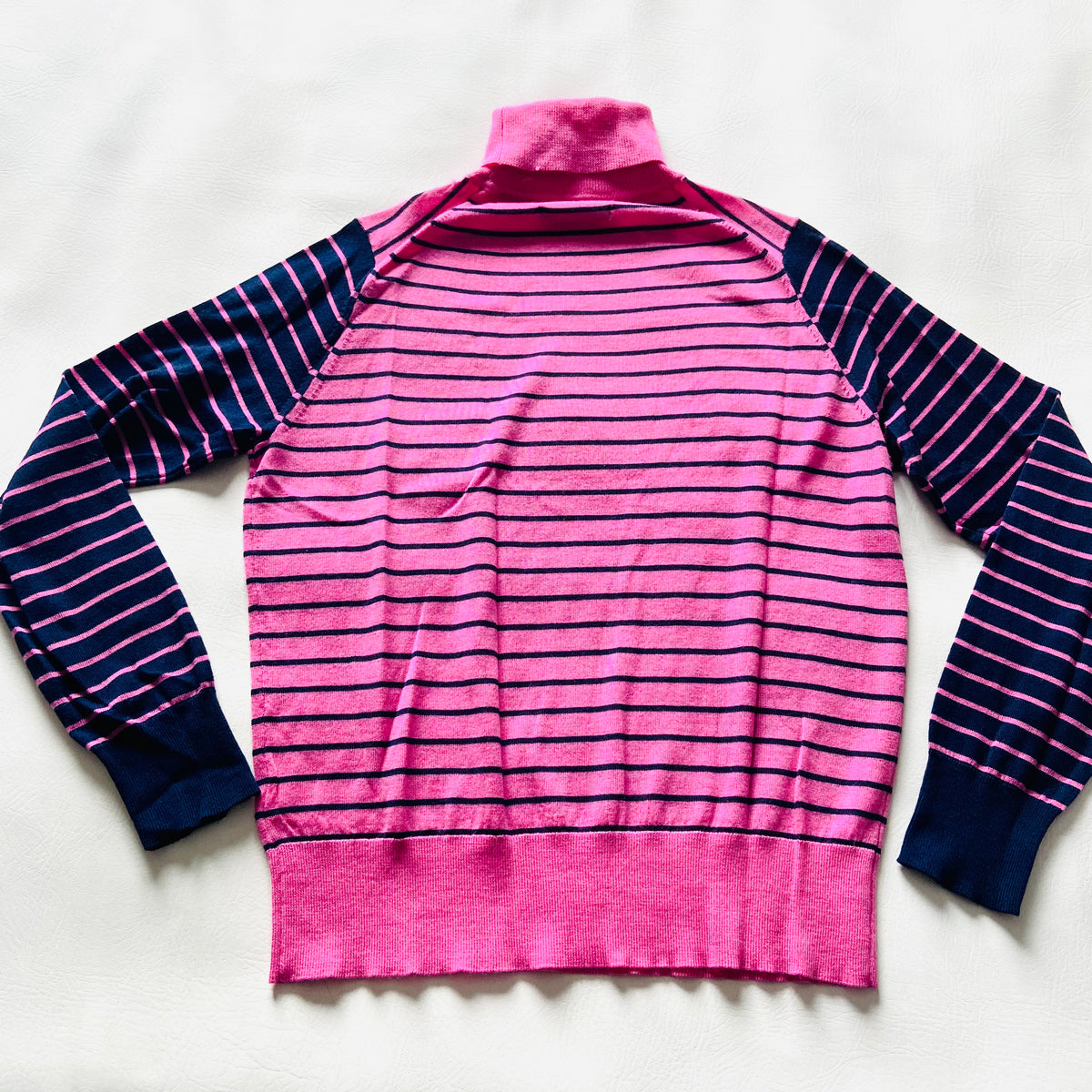 M&S Collection | Pure Merino Wool | Pink & Navy | Striped Roll Neck Jumper | Size 12 | NEW