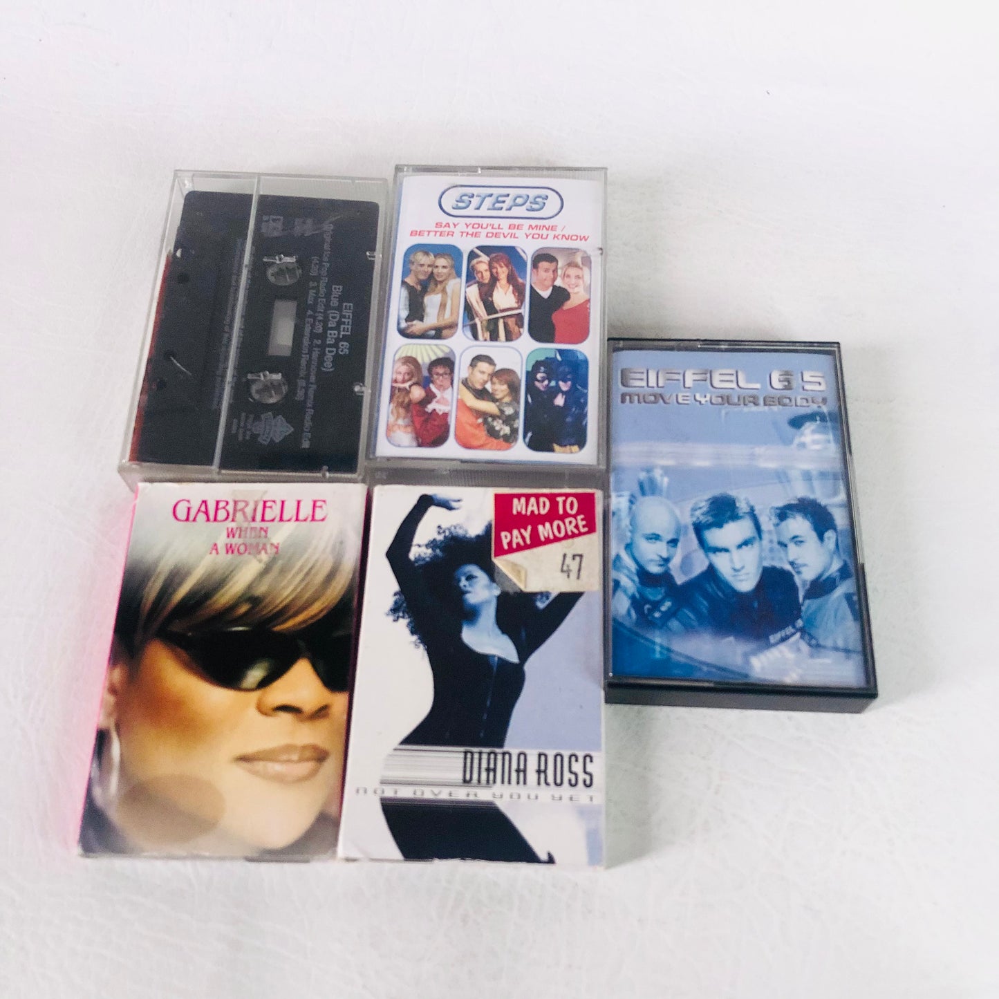 5x 1990s/2000s Pop Music Single Cassette Tape Bundle (Steps Gabrielle Diana Ross Eiffel 65)