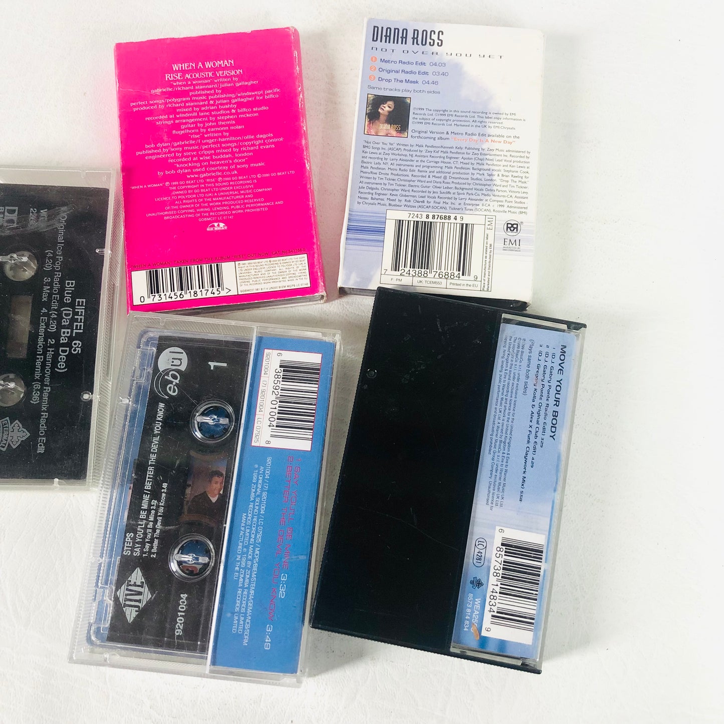 5x 1990s/2000s Pop Music Single Cassette Tape Bundle (Steps Gabrielle Diana Ross Eiffel 65)