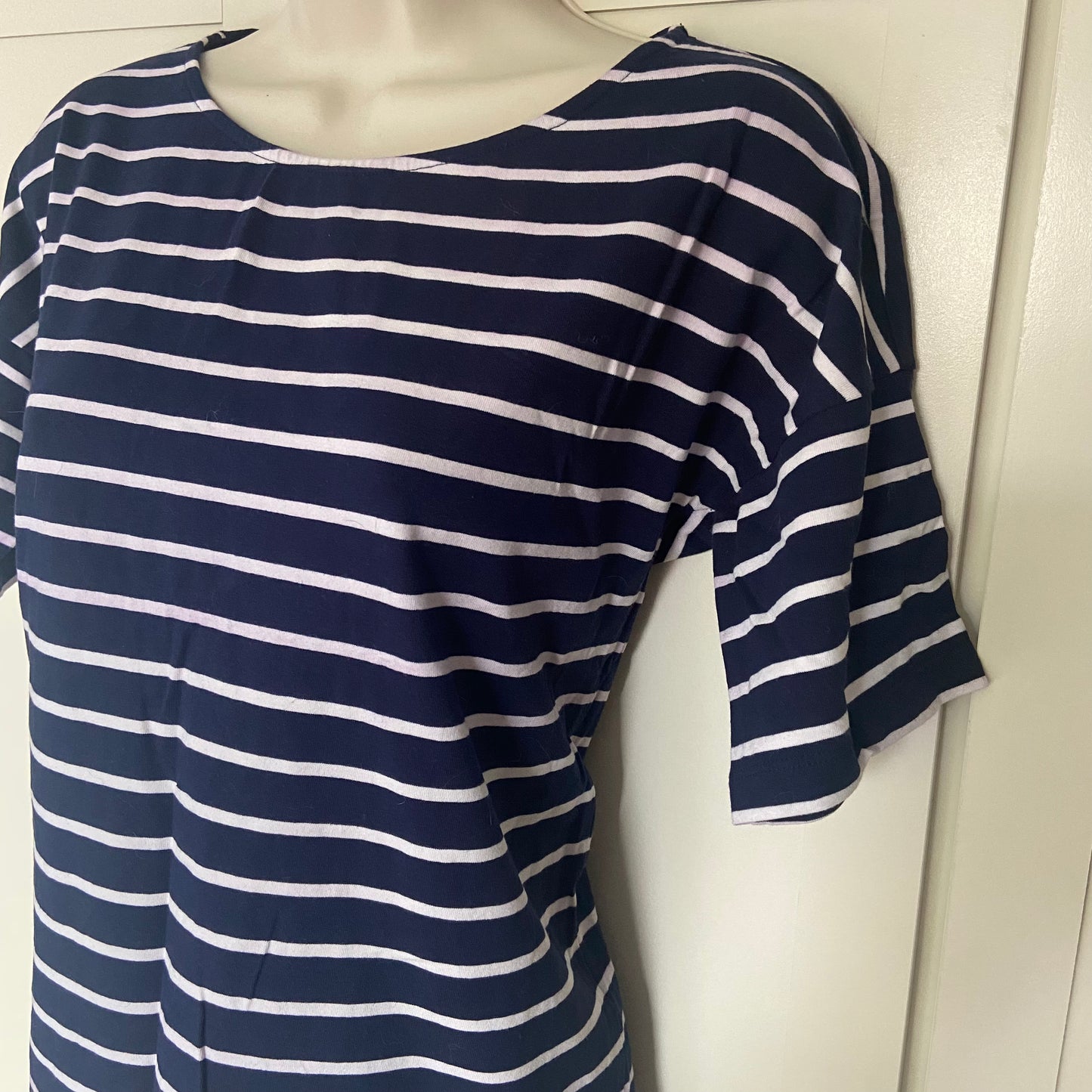 Jaeger Navy Blue Breton Striped Short Sleeved Cotton Casual Top T-Shirt Size XS