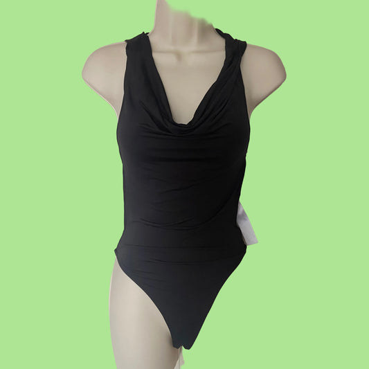 Bershka Black Backless Hooded Cowl Neck Bodysuit Festival Summer Size Small NEW