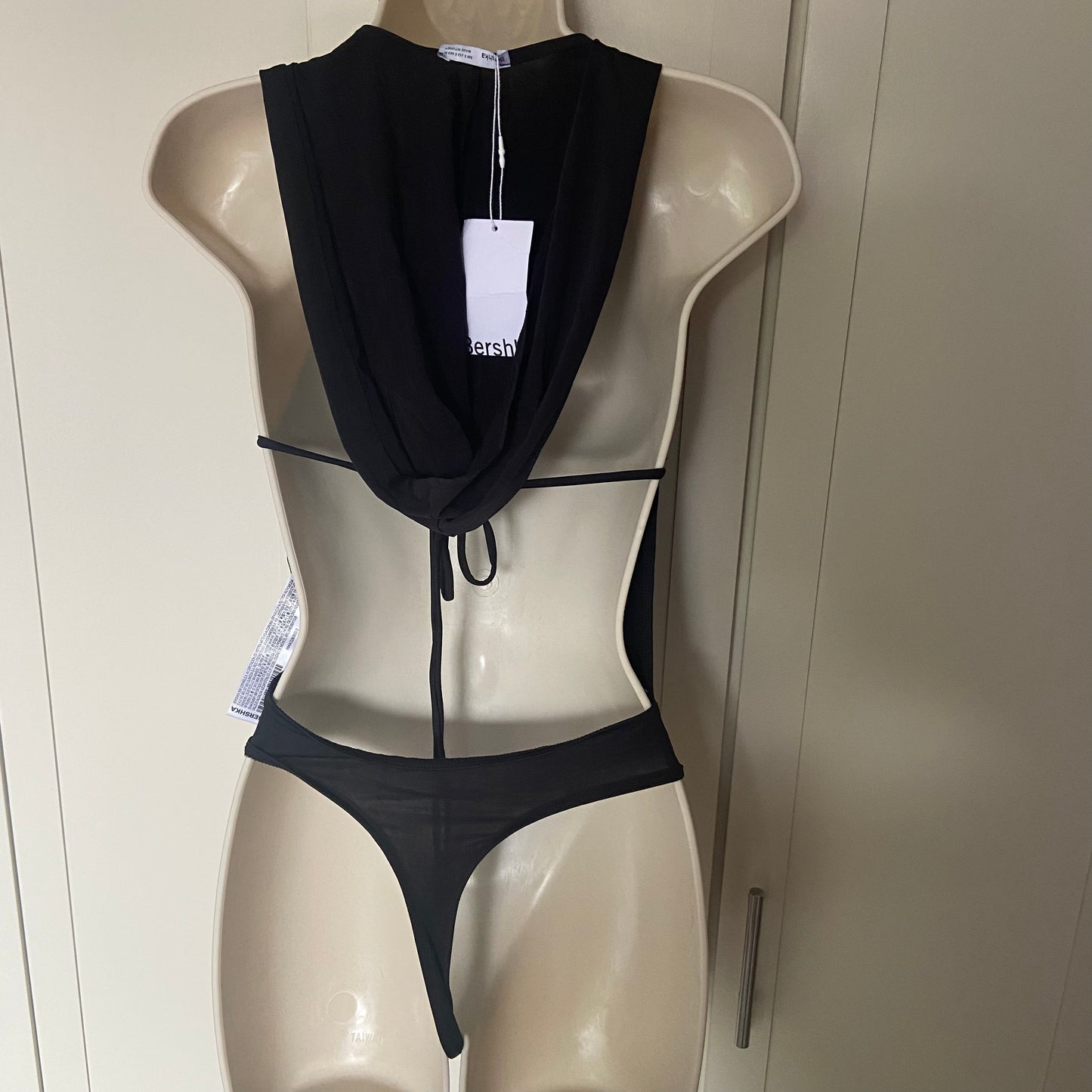 Bershka Black Backless Hooded Cowl Neck Bodysuit Festival Summer Size Small NEW