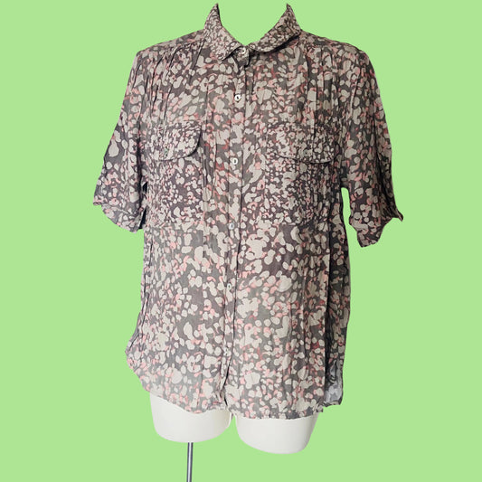 French Connection Brown Earthtone Lightweight Short Sleeve Blouse Shirt Size XS
