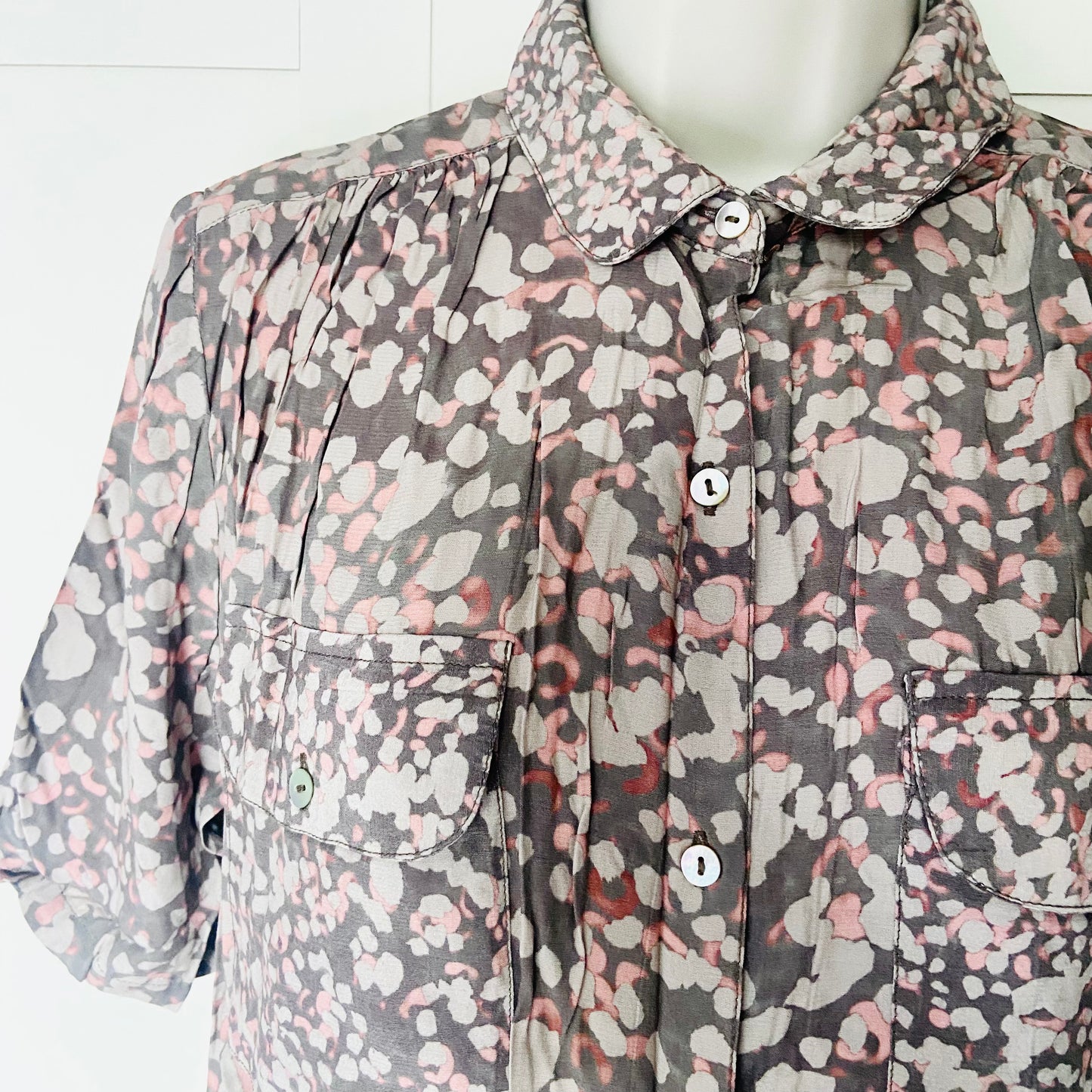 French Connection Brown Earthtone Lightweight Short Sleeve Blouse Shirt Size XS