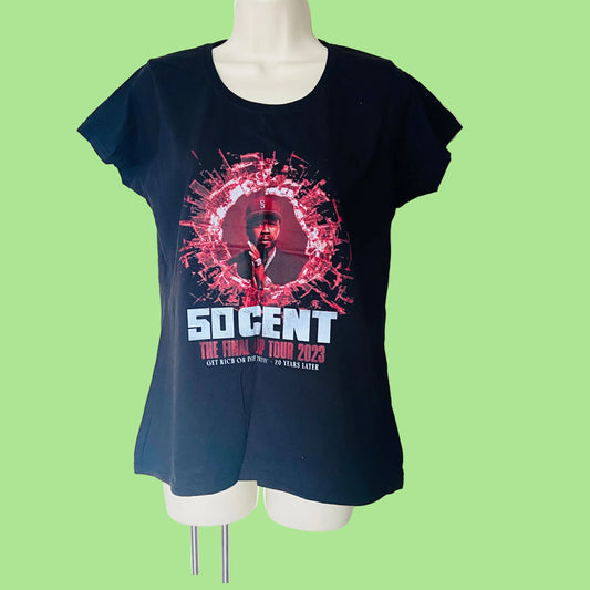 50 Cent T-Shirt Ladies Black The Final Lap Tour 2023 Size Large NEW