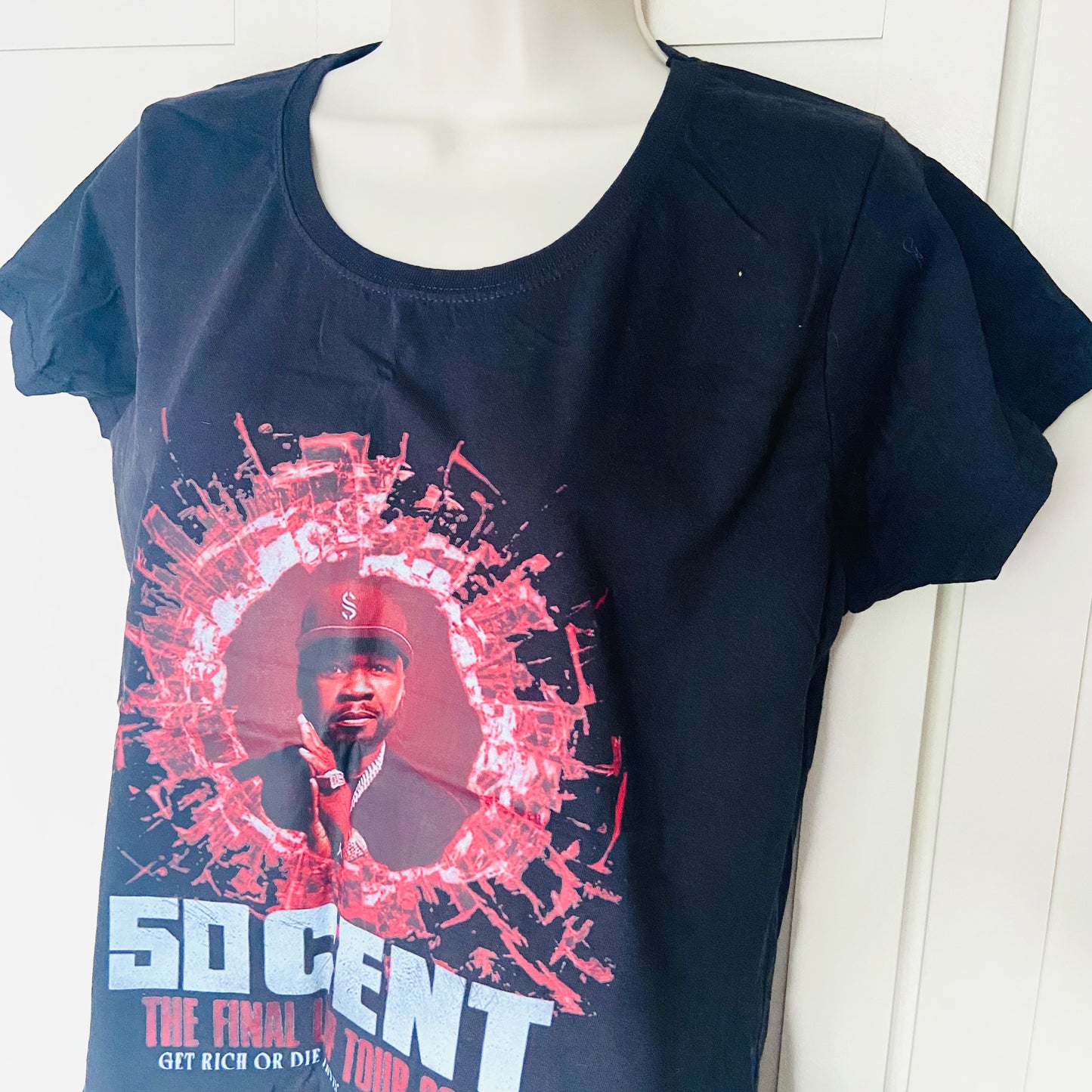 50 Cent T-Shirt Ladies Black The Final Lap Tour 2023 Size Large NEW