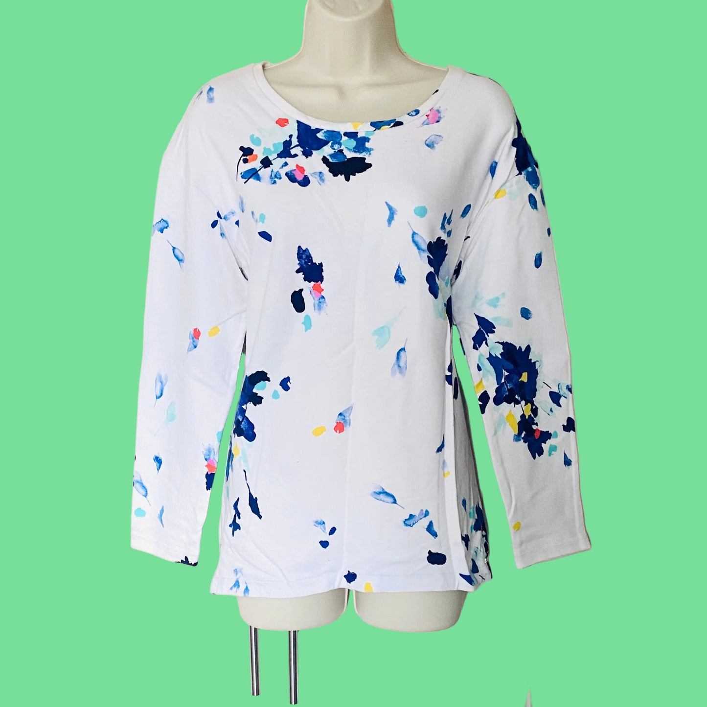 Joules Clemence Cotton White Casual Sweatshirt With Blue Floral Bloom Size 14