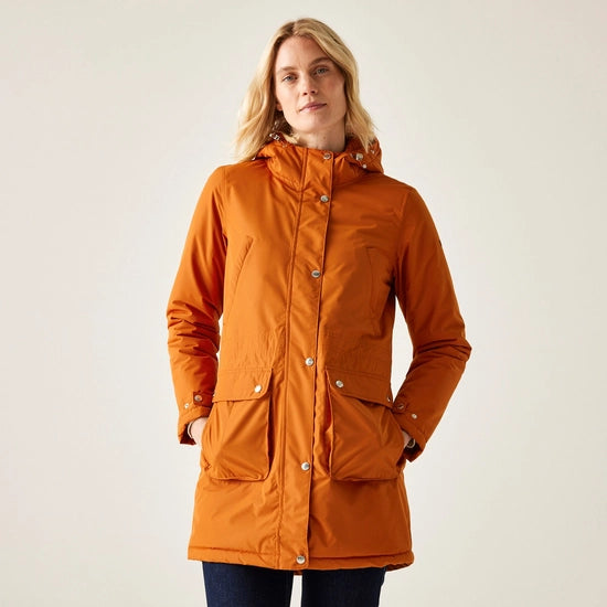Regatta | Voltera Waterproof Insulated Heated Parka Coat | Burnt Orange | Faux Fur Hood | Size 10