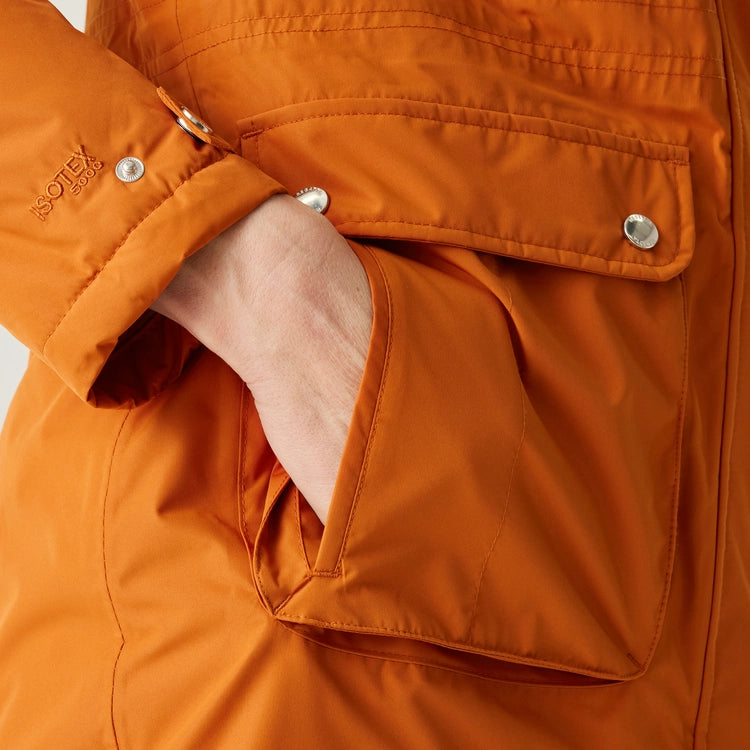 Regatta | Voltera Waterproof Insulated Heated Parka Coat | Burnt Orange | Faux Fur Hood | Size 10