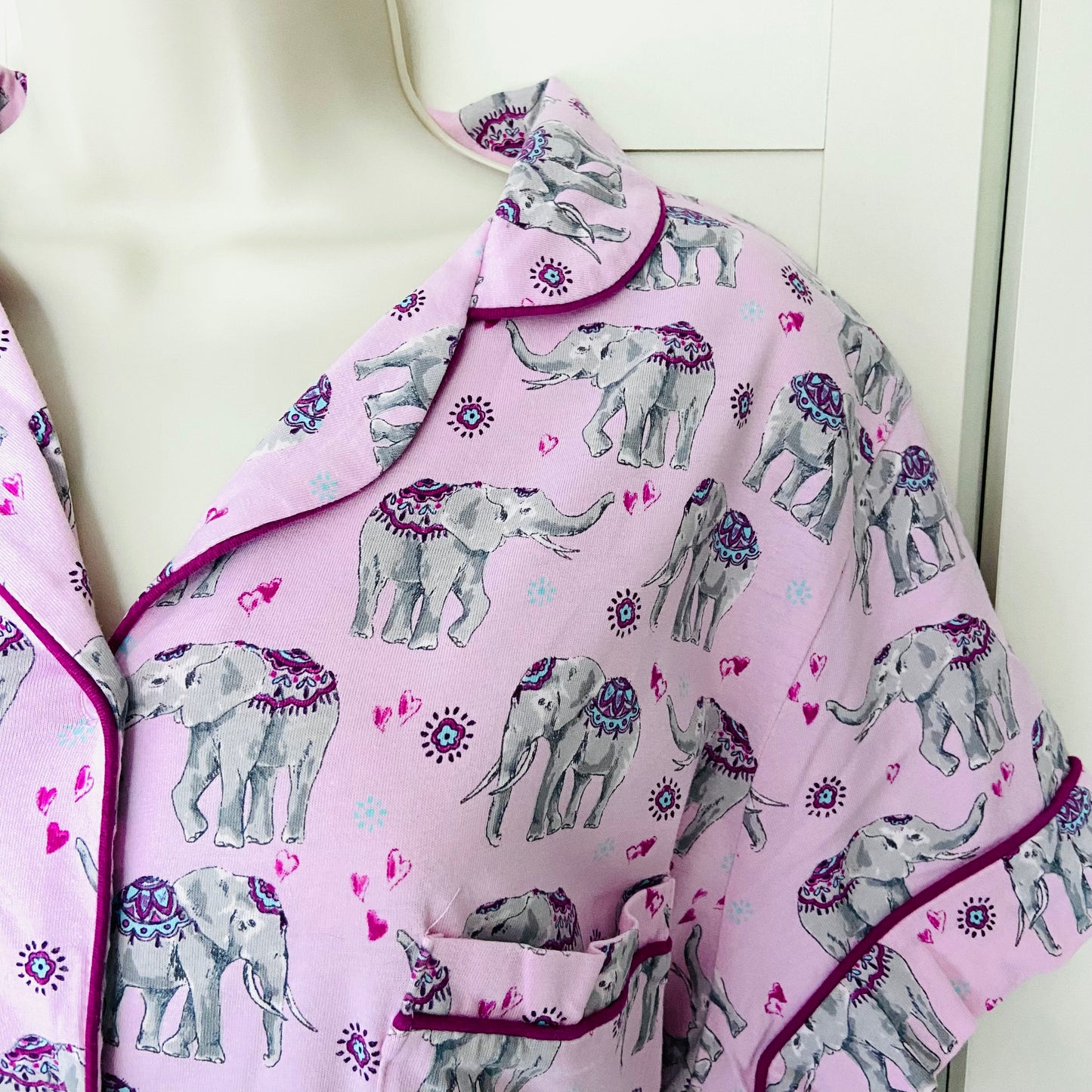 TU | Pink Indian Elephant Two Piece Pyjama Set | Button-Down Shirt & Crop Pant | Size 16