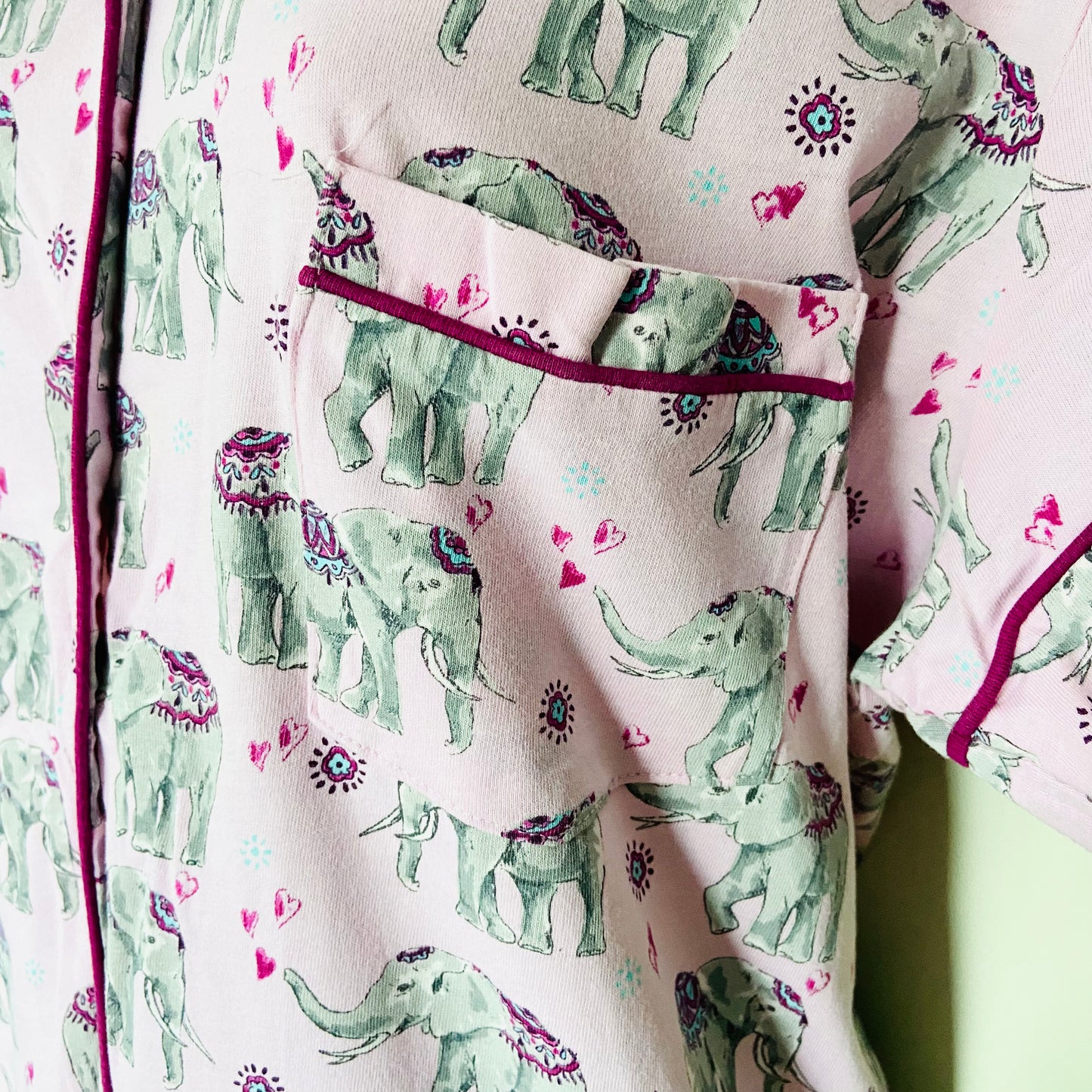 TU | Pink Indian Elephant Two Piece Pyjama Set | Button-Down Shirt & Crop Pant | Size 16