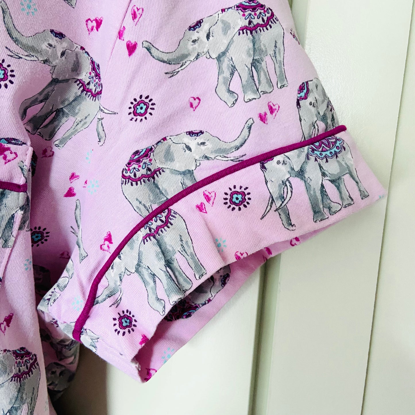 TU | Pink Indian Elephant Two Piece Pyjama Set | Button-Down Shirt & Crop Pant | Size 16