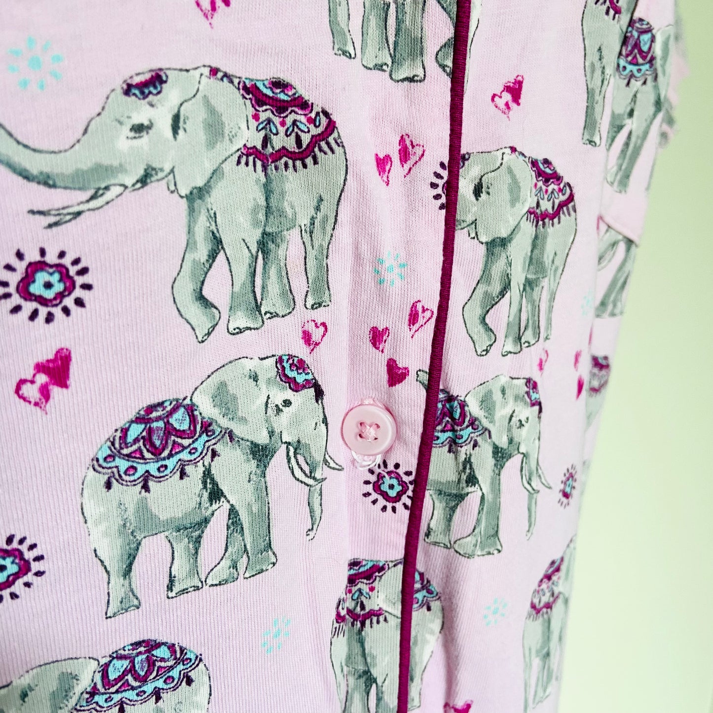 TU | Pink Indian Elephant Two Piece Pyjama Set | Button-Down Shirt & Crop Pant | Size 16