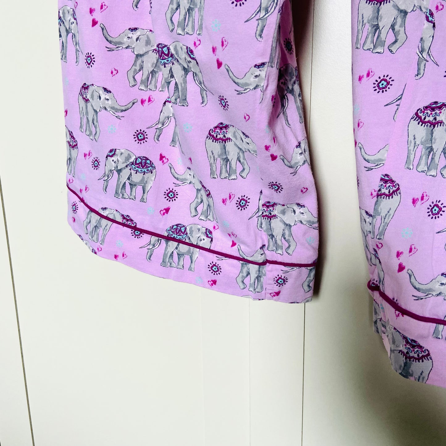 TU | Pink Indian Elephant Two Piece Pyjama Set | Button-Down Shirt & Crop Pant | Size 16