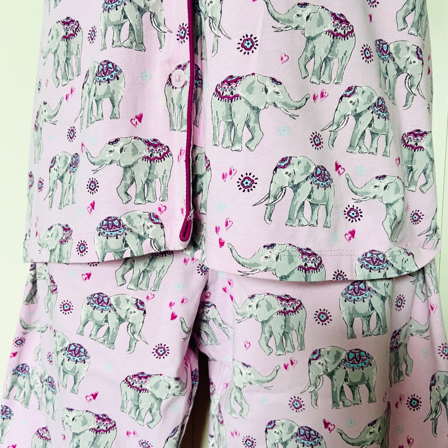 TU | Pink Indian Elephant Two Piece Pyjama Set | Button-Down Shirt & Crop Pant | Size 16