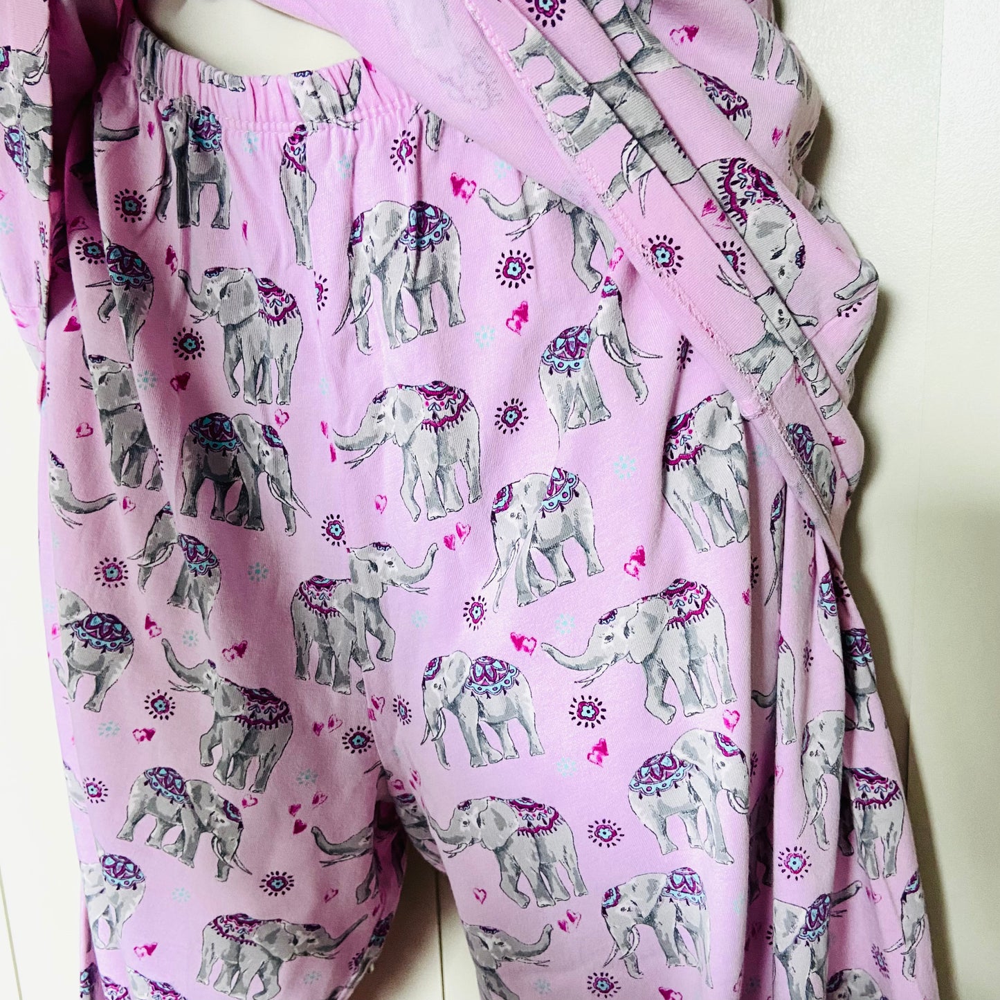 TU | Pink Indian Elephant Two Piece Pyjama Set | Button-Down Shirt & Crop Pant | Size 16