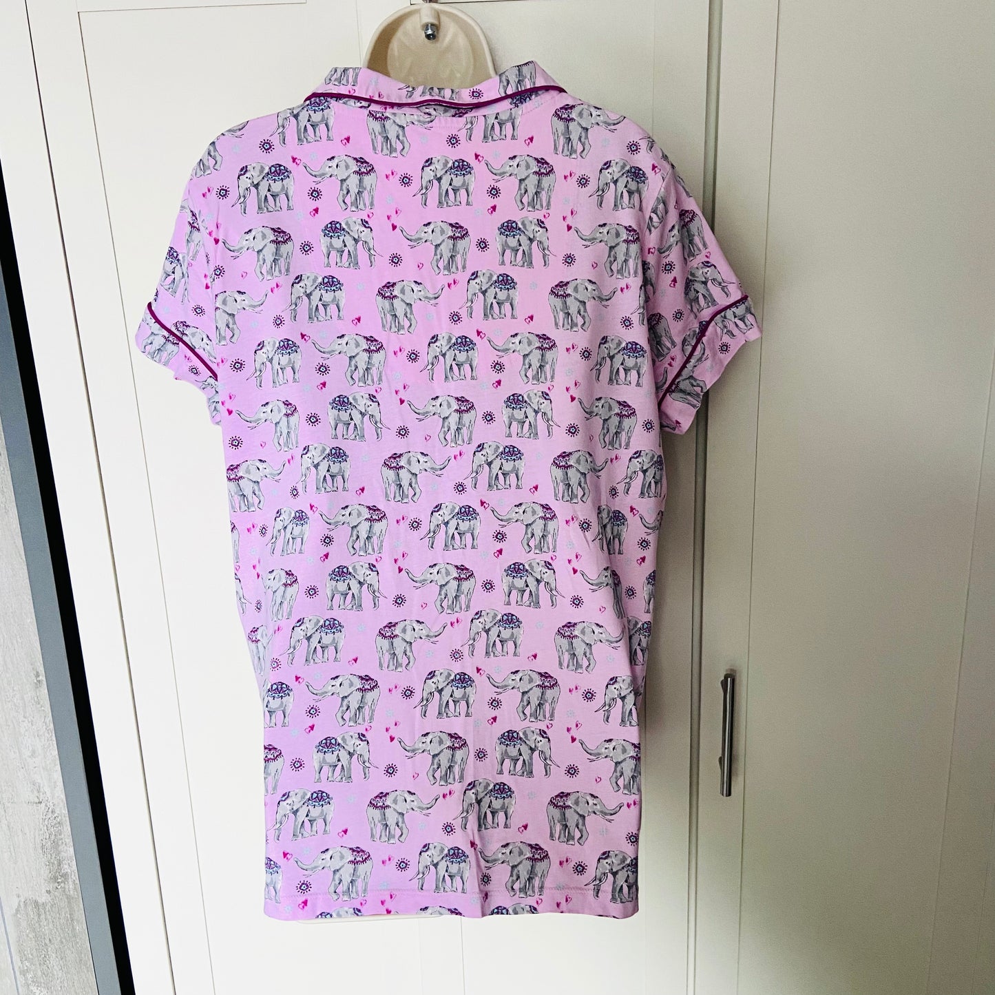 TU | Pink Indian Elephant Two Piece Pyjama Set | Button-Down Shirt & Crop Pant | Size 16