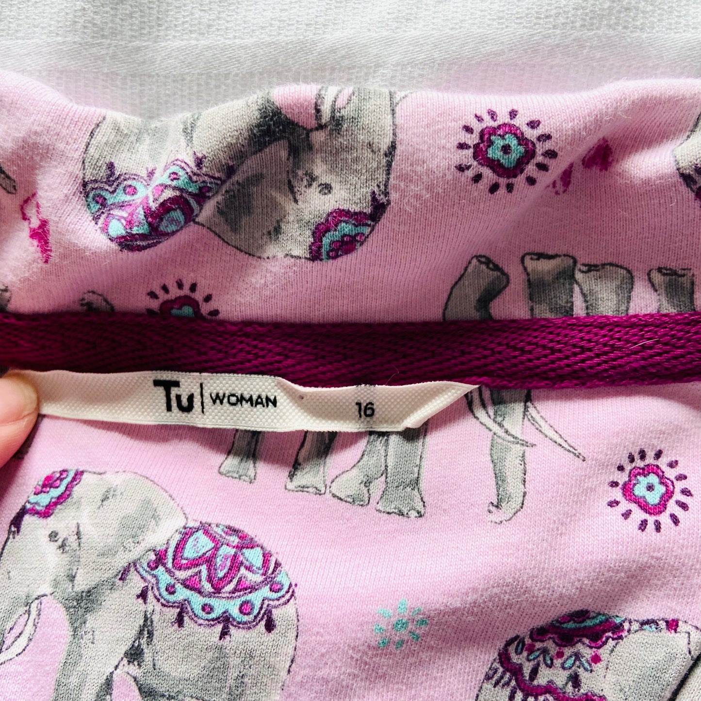 TU | Pink Indian Elephant Two Piece Pyjama Set | Button-Down Shirt & Crop Pant | Size 16