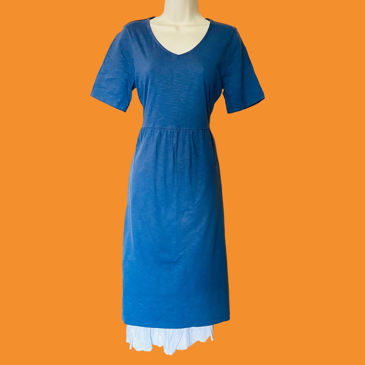 Laura Ashley | Cornflower Blue | Jersey 100% Cotton | Summer Lace Trim Midi Dress | Size 10
