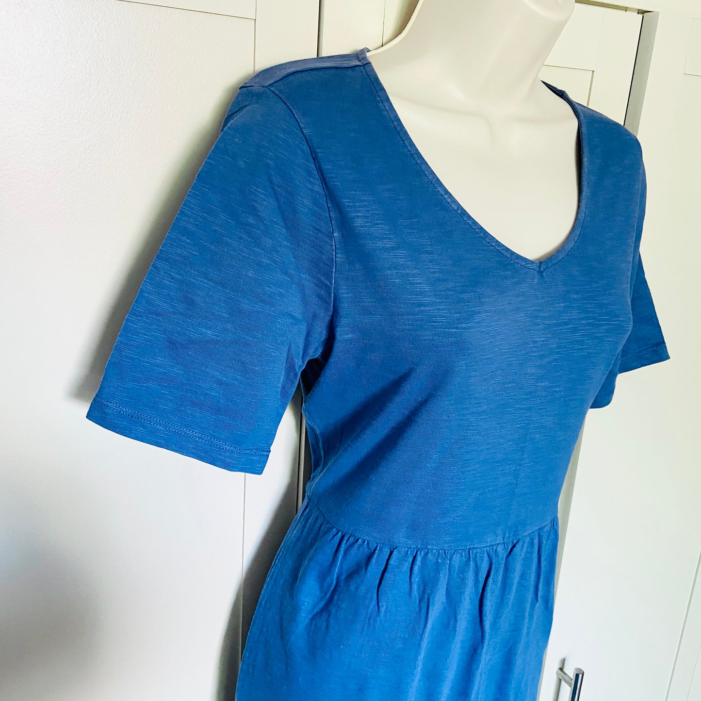 Laura Ashley | Cornflower Blue | Jersey 100% Cotton | Summer Lace Trim Midi Dress | Size 10