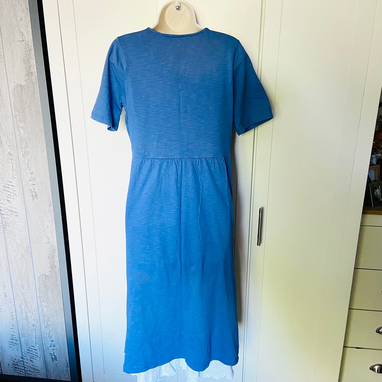 Laura Ashley | Cornflower Blue | Jersey 100% Cotton | Summer Lace Trim Midi Dress | Size 10