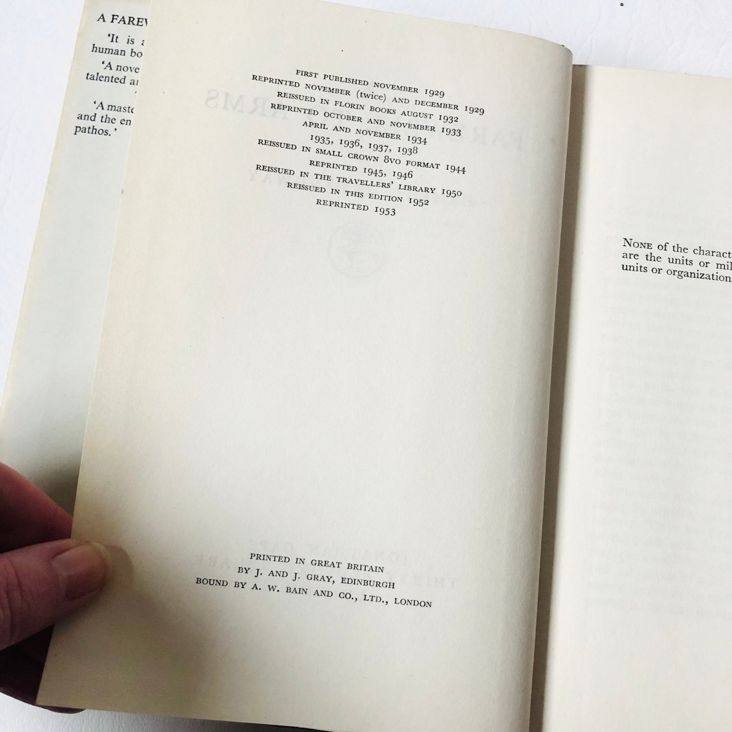 A Farewell to Arms by Ernest Hemingway 1953 Jonathan Cape Vintage Hardback