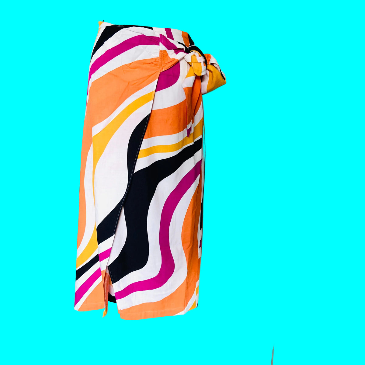 FW Bridge | Multicolour (Pink, Orange, White, Black) | Wave Stripe Midi Wrap Skirt | Tie Waist | Size 20