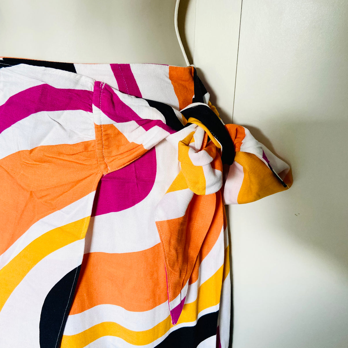 FW Bridge | Multicolour (Pink, Orange, White, Black) | Wave Stripe Midi Wrap Skirt | Tie Waist | Size 20