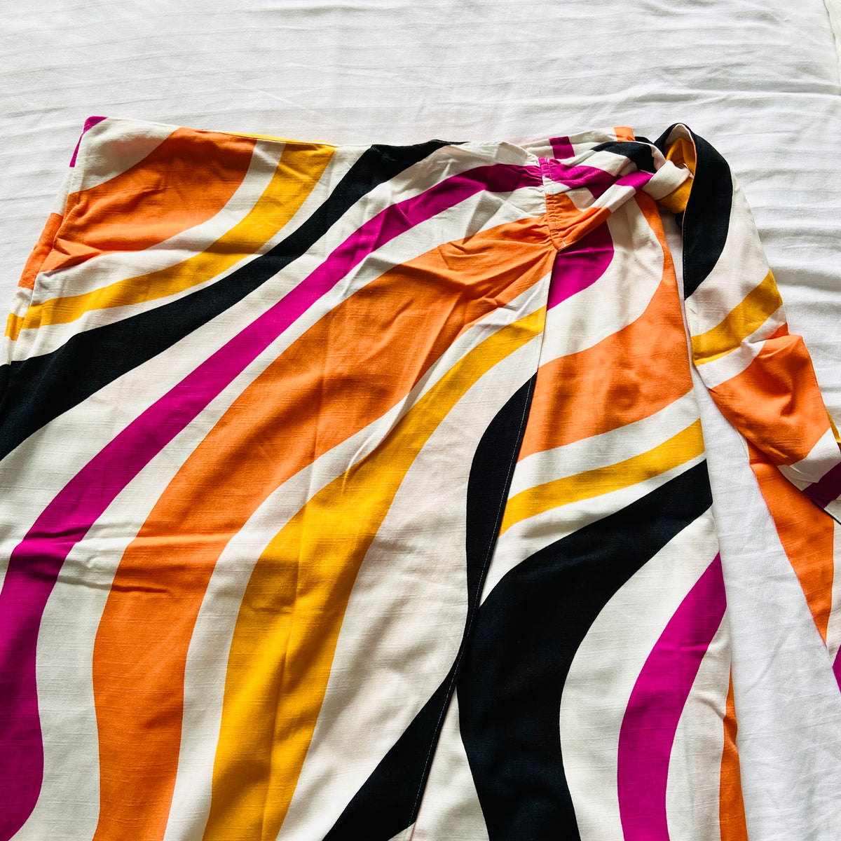 FW Bridge | Multicolour (Pink, Orange, White, Black) | Wave Stripe Midi Wrap Skirt | Tie Waist | Size 20