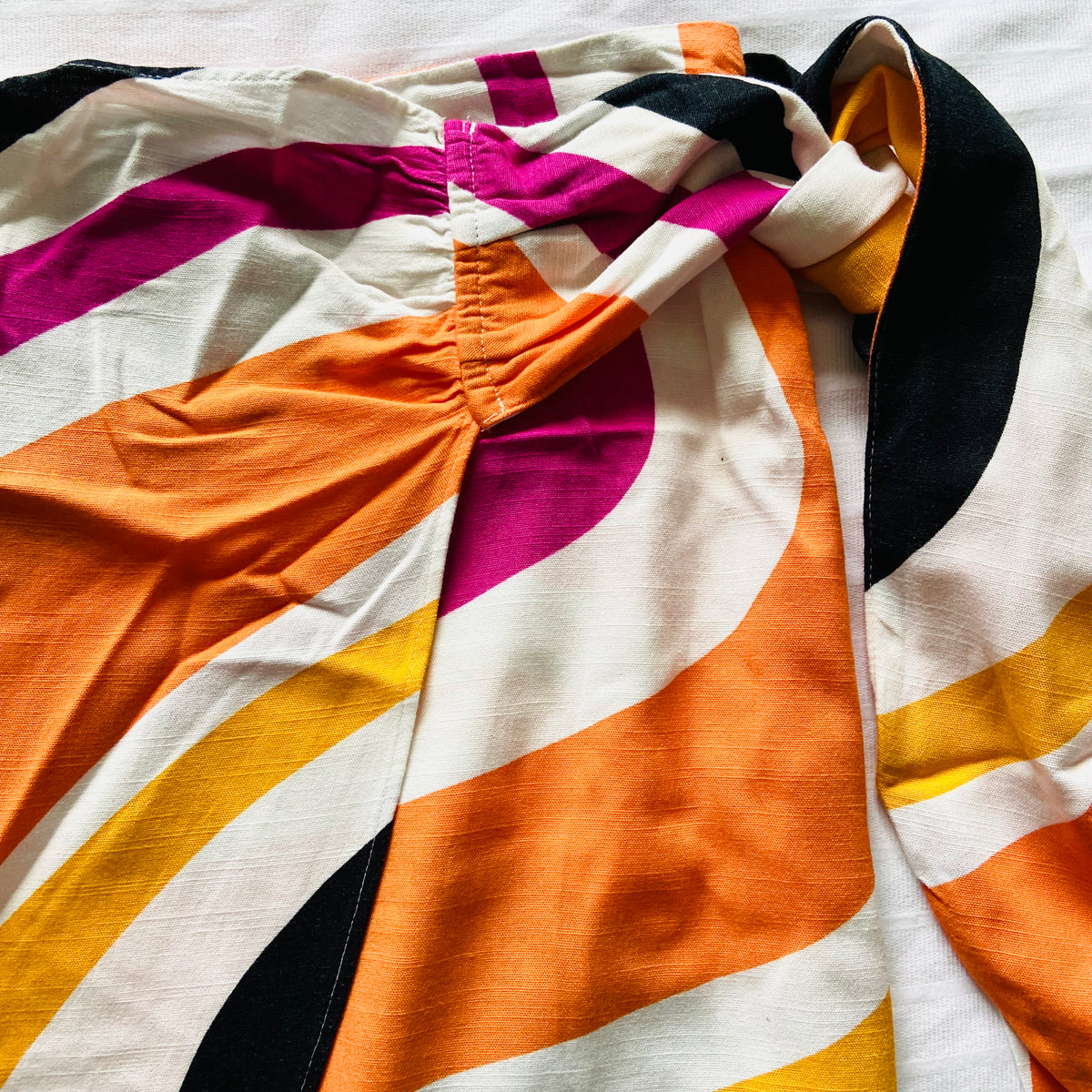 FW Bridge | Multicolour (Pink, Orange, White, Black) | Wave Stripe Midi Wrap Skirt | Tie Waist | Size 20