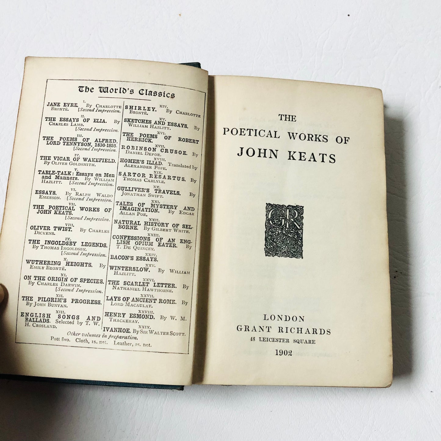 The Poetical Works Of John Keats - Grant Richards - 1902 - Hardback Book Antique