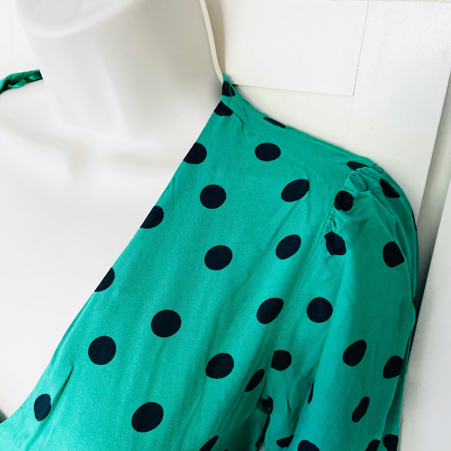 Miss Selfridge Petite | Green & Black Polkadot | Button Front Midi Tea Dress | Long Sleeve | Size 10