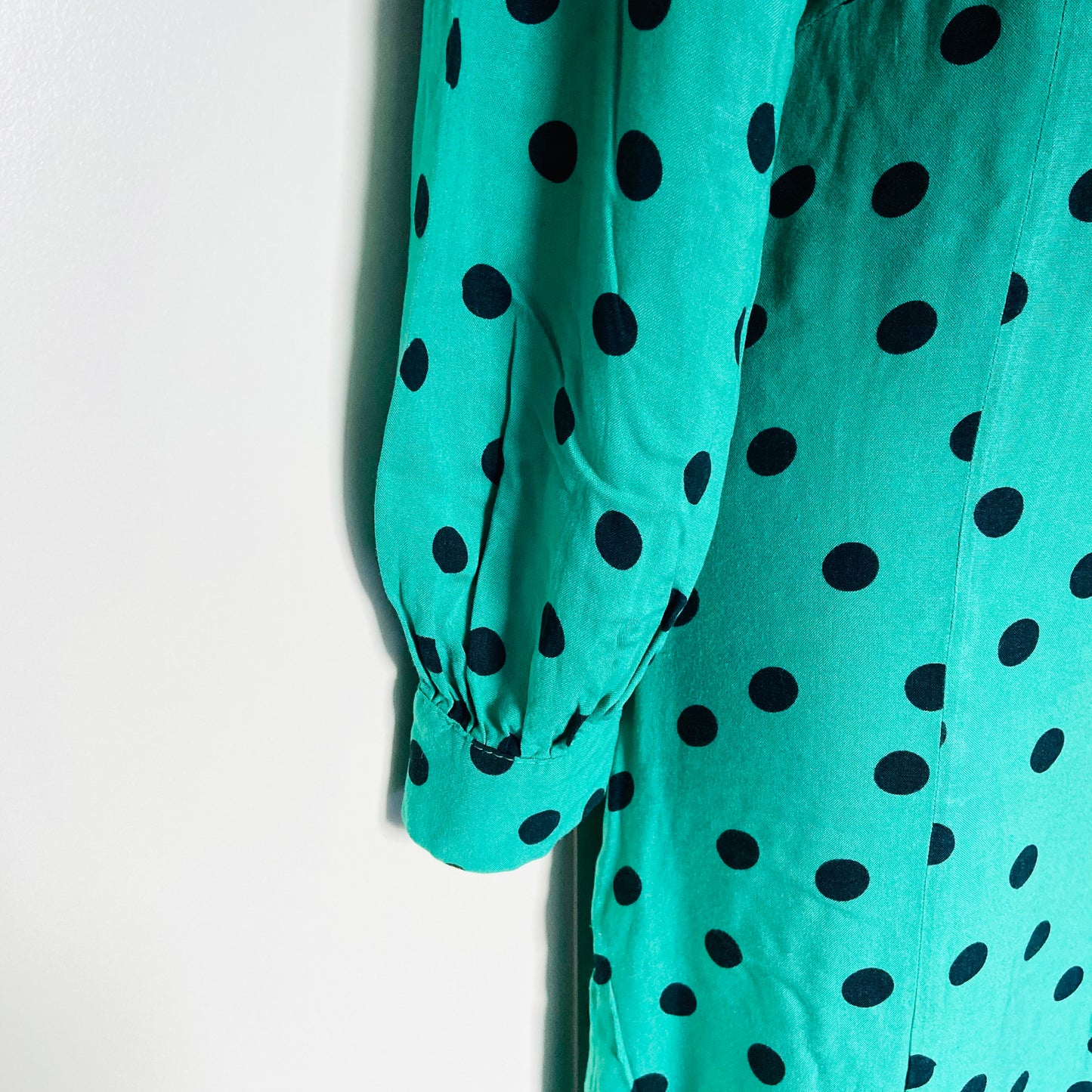 Miss Selfridge Petite | Green & Black Polkadot | Button Front Midi Tea Dress | Long Sleeve | Size 10
