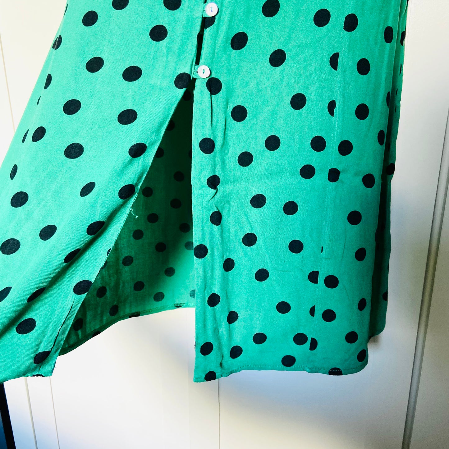 Miss Selfridge Petite | Green & Black Polkadot | Button Front Midi Tea Dress | Long Sleeve | Size 10